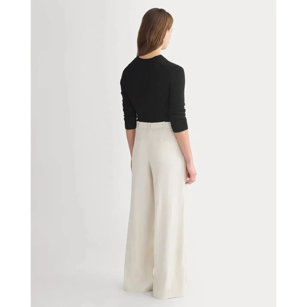 EVERLANE Wide-Leg Belted Pant Stretch Linen Birch 4 LONG Heavyweight NEW CHIC